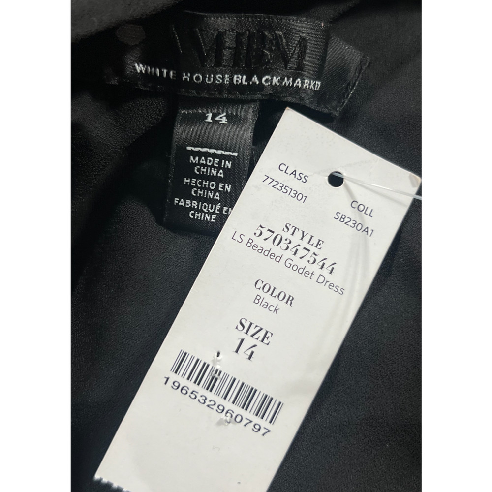 NEW WHITE HOUSE BLACK MARKET WHBM BLACK BEADED GODET DRESS SZ 14 - Picture 8 of 12
